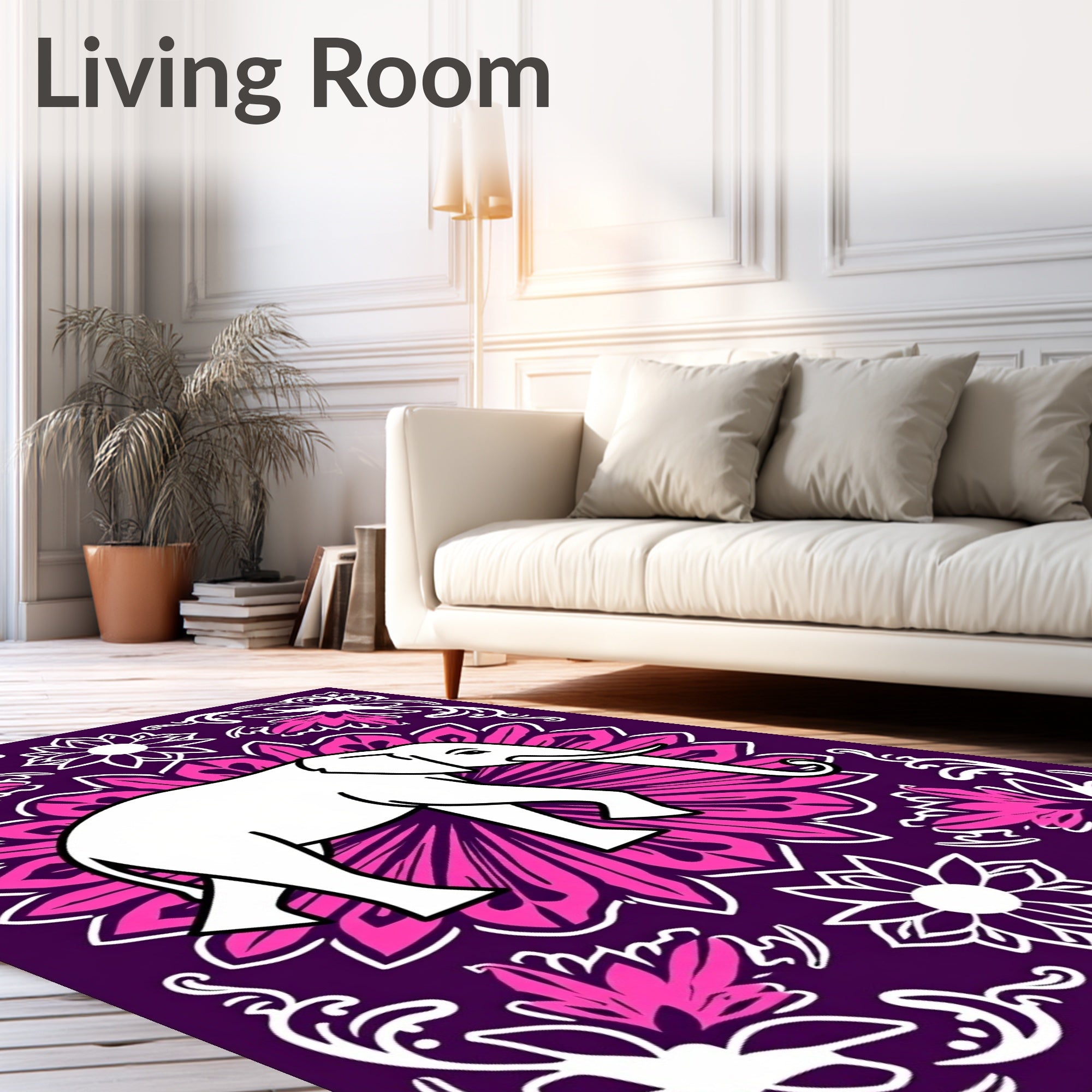 Majestic White Elephant Mandala Art Rug