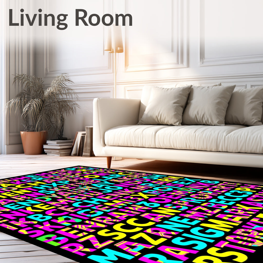 Vivid Neon Alphabet Grid Rug