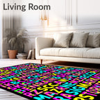 Vivid Neon Alphabet Grid Rug