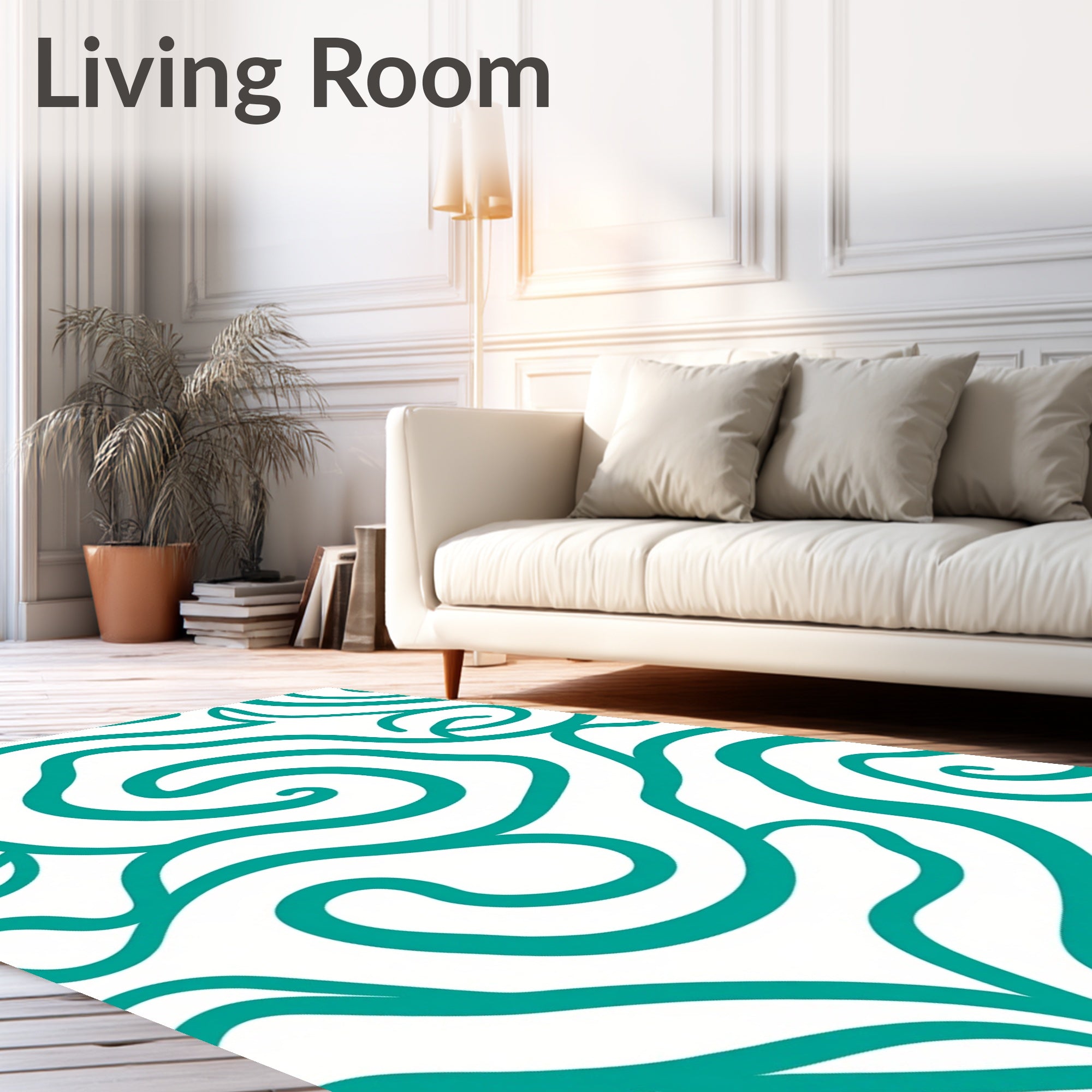 Teal Swirl Organic Abstract Rug