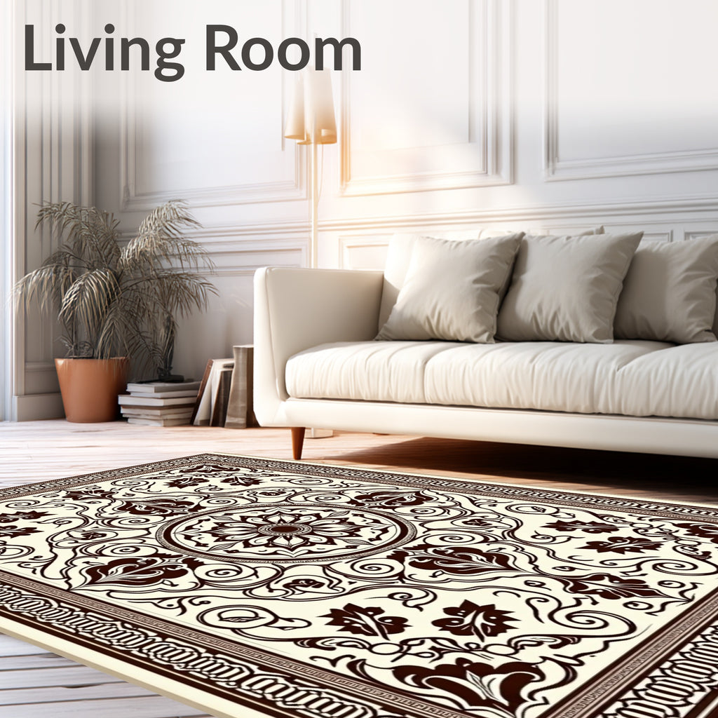 Ornate Cream and Chocolate Floral Medallion Rug