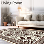 Ornate Cream and Chocolate Floral Medallion Rug