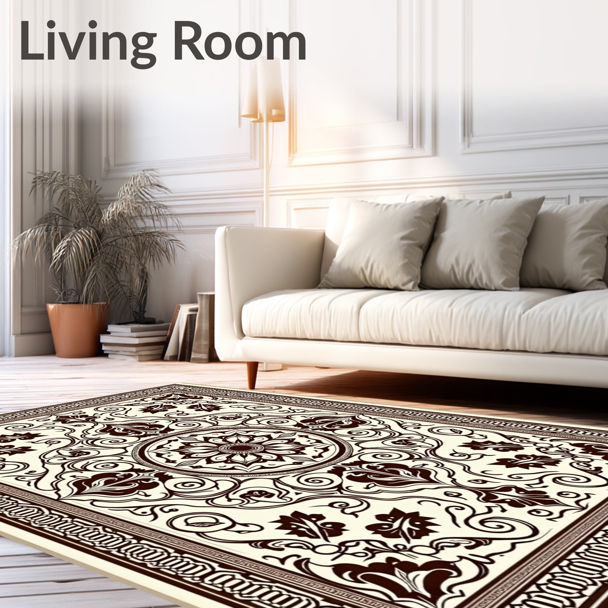 Ornate Cream and Chocolate Floral Medallion Rug