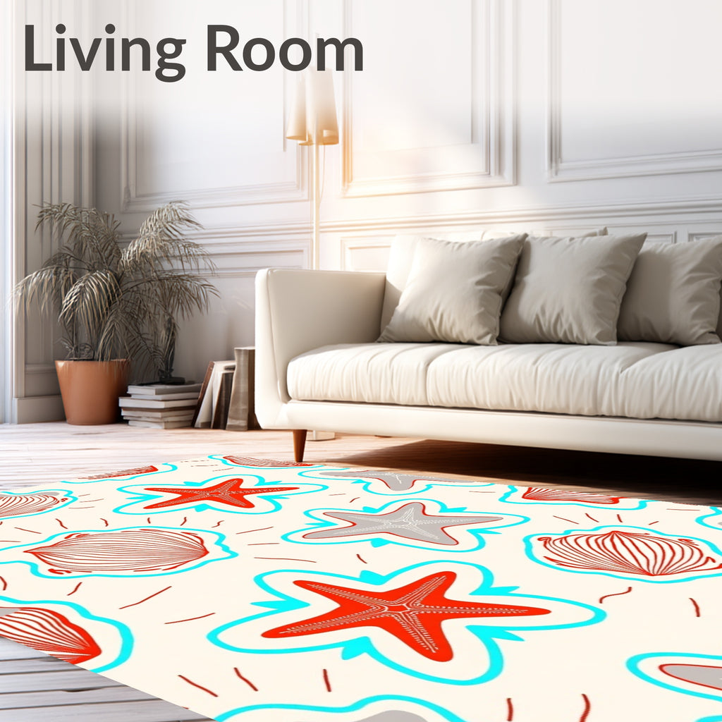 Red Gray Seashell Starfish Abstract Rug