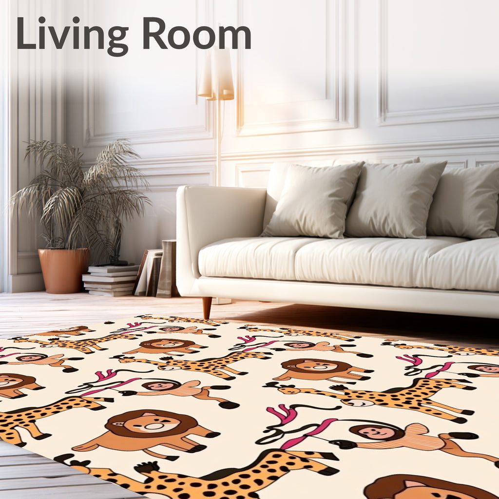 Playful Circus Animals Brown Beige Rug