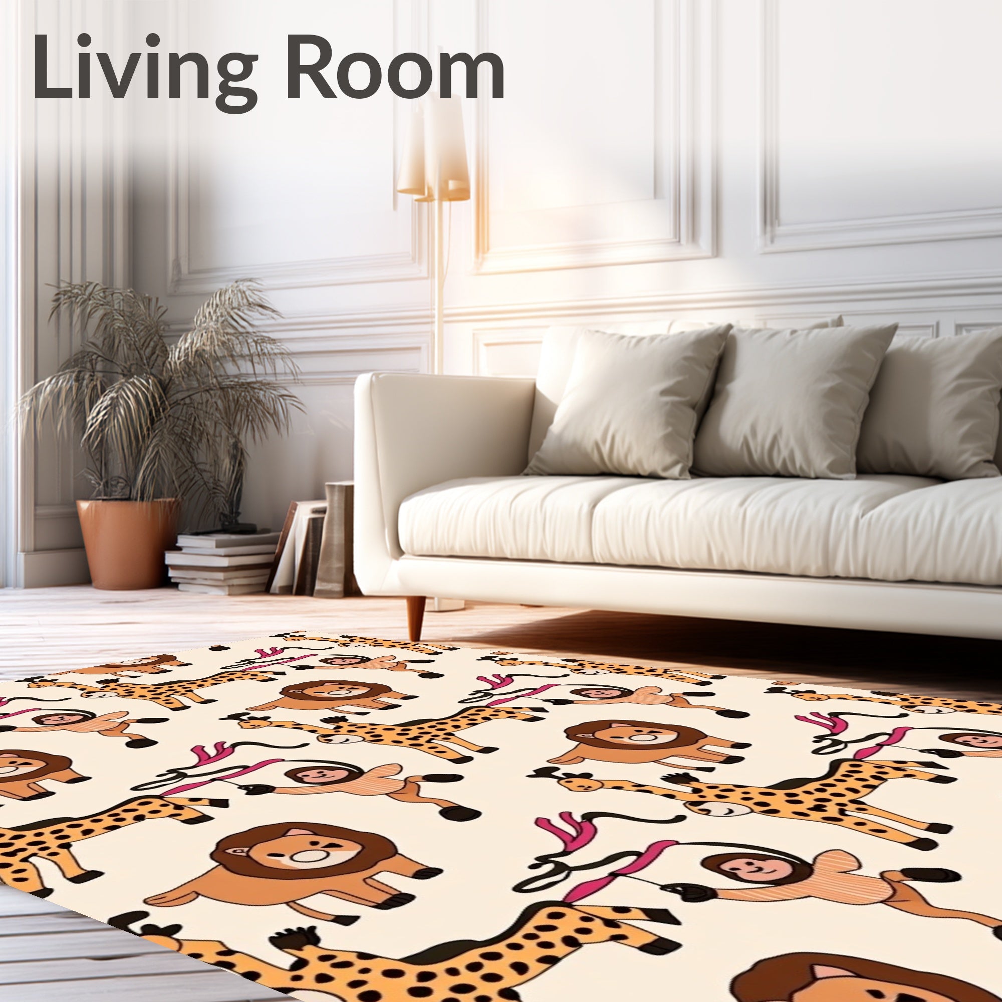 Playful Circus Animals Brown Beige Rug