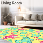Cute Teal Pink Dinosaur Pals Rug