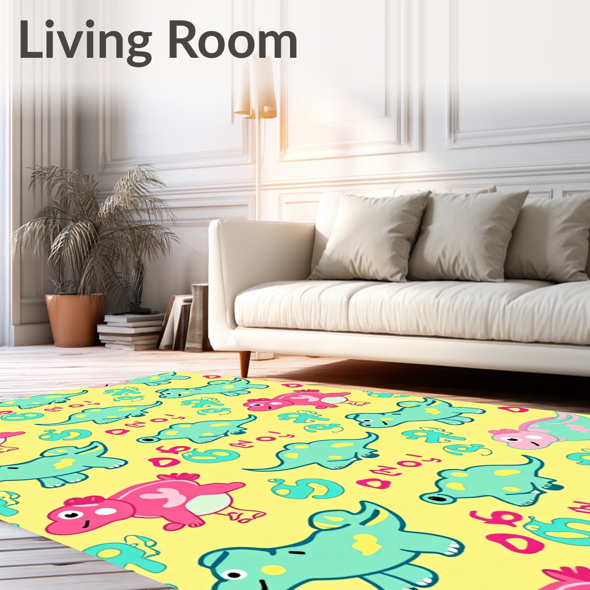 Cute Teal Pink Dinosaur Pals Rug