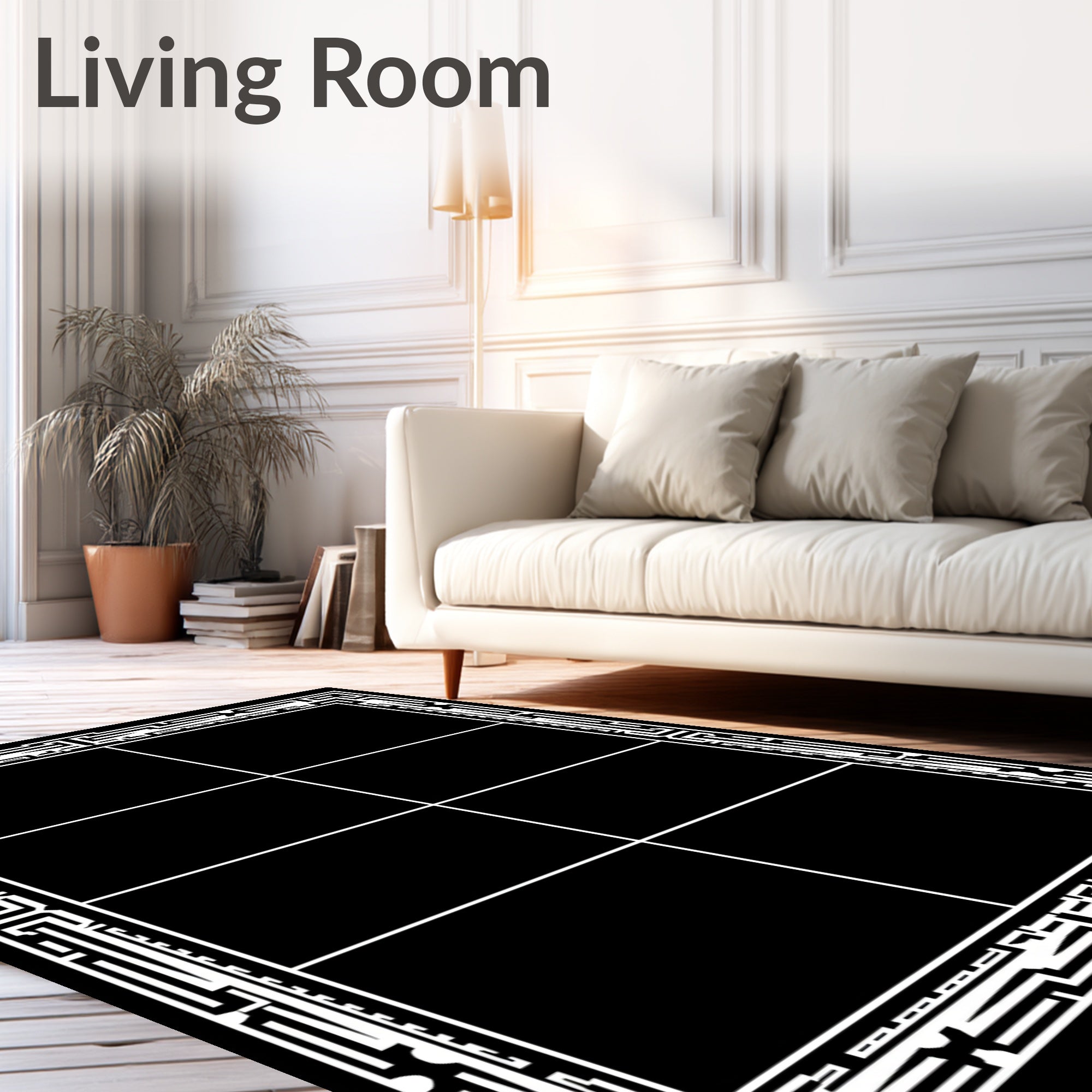 Monochromatic Maze Border Grid Rug