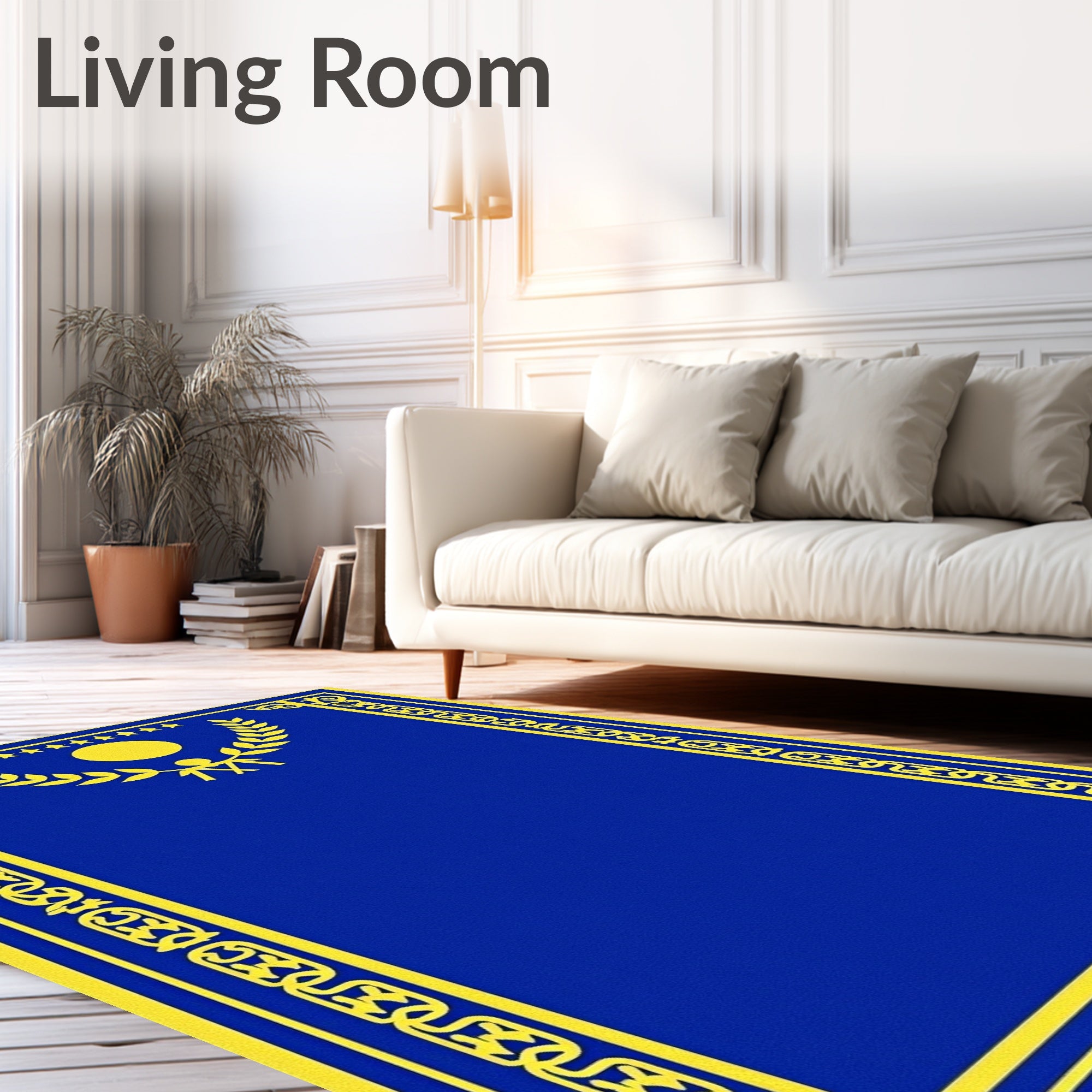 Royal Blue Yellow Laurel Medallion Rug