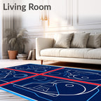Modern blue white geometric abstract Rug