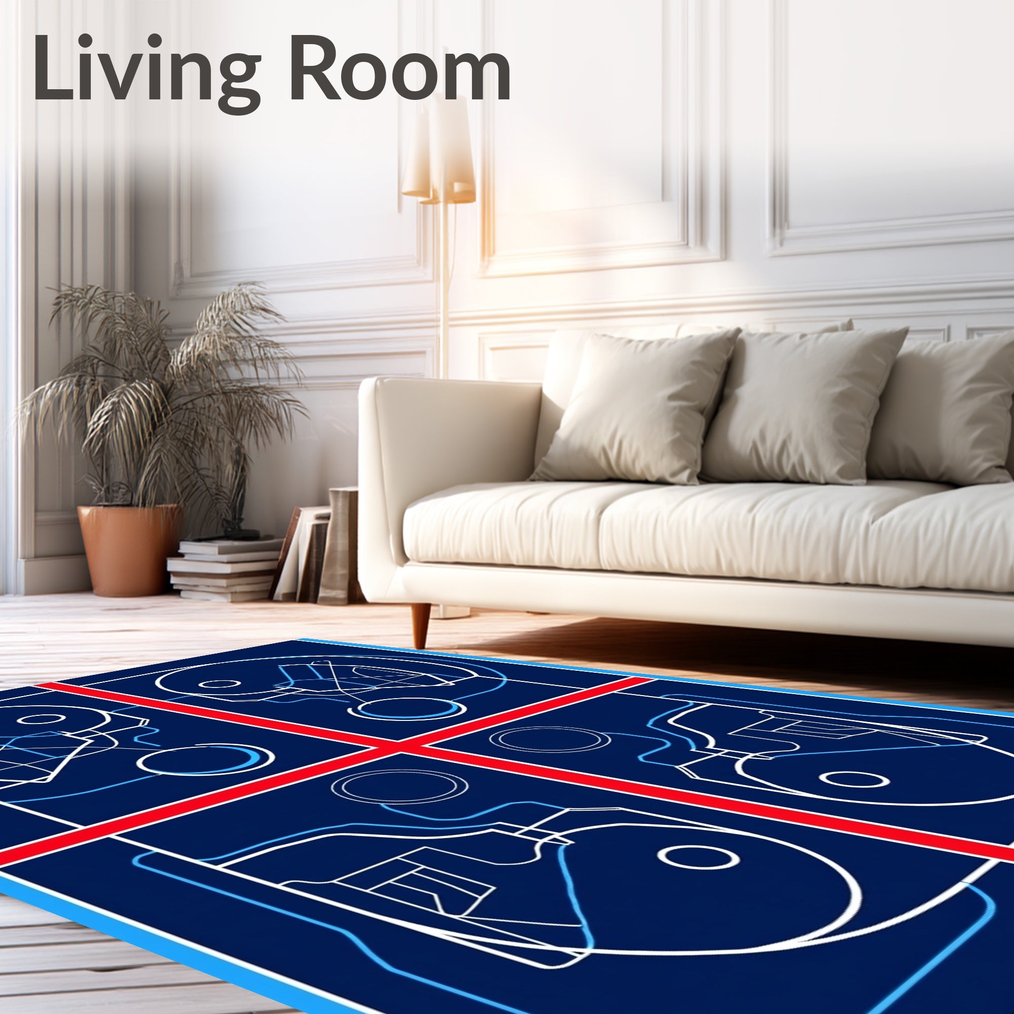 Modern blue white geometric abstract Rug