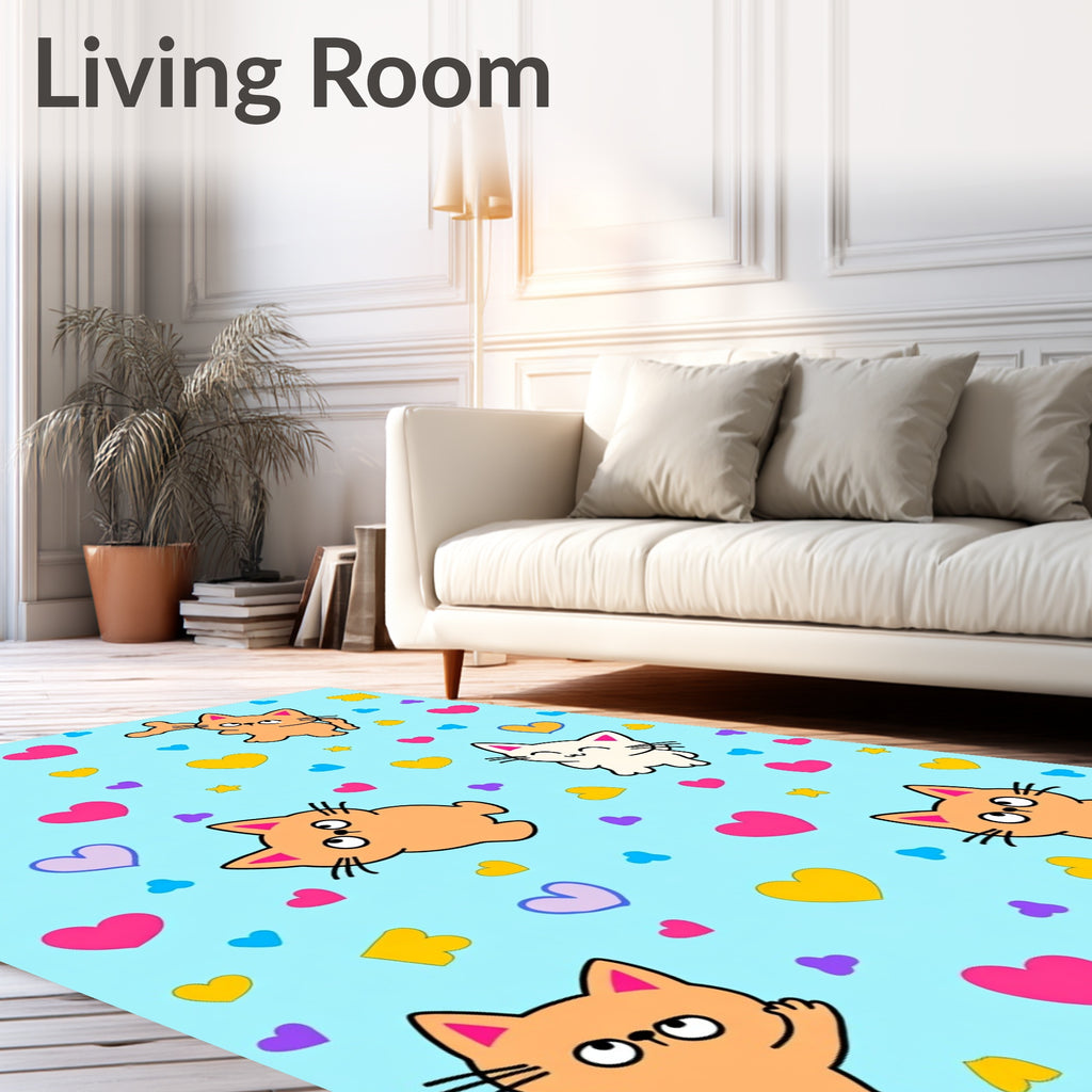 Cute Cat and Heart Background Rug