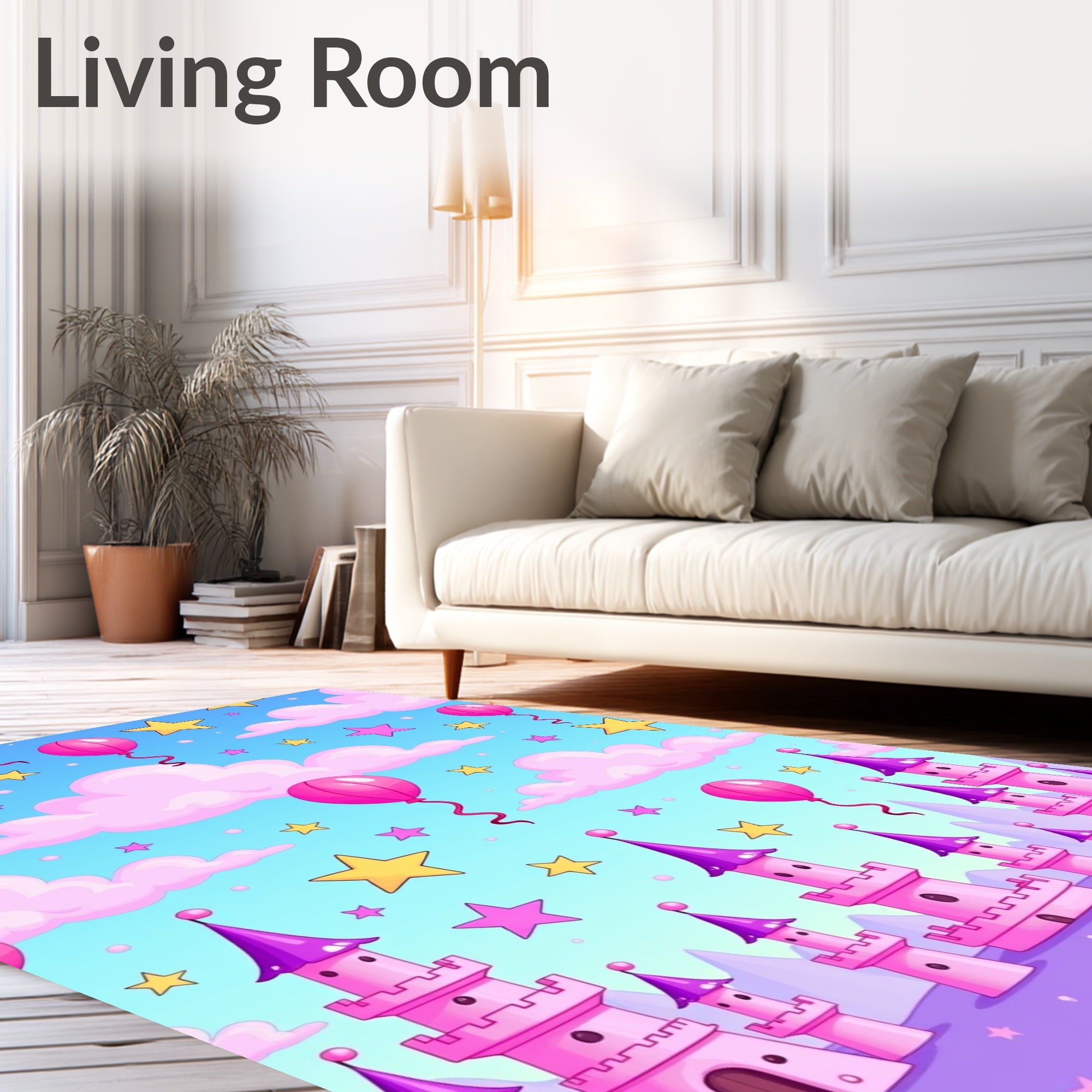 Pink Castle Balloons and Stars Rug