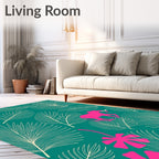 Bright Pink Elephant Jungle Leaf Rug
