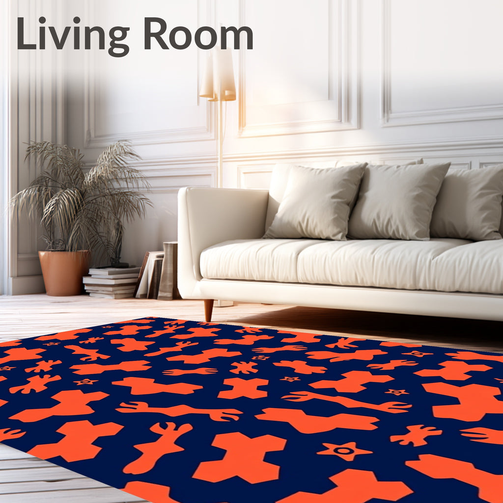 Orange Wrench Tools Navy Background Rug