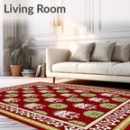 Crimson Cream Green Floral Border Rug