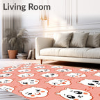 Cute White Bear Faces Coral Background Rug