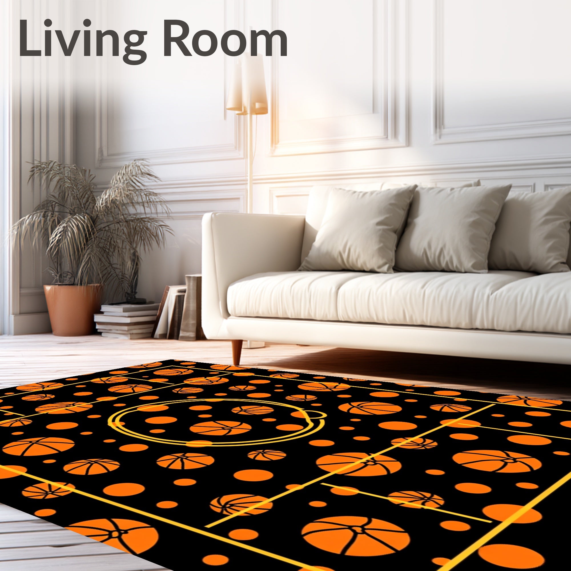Bold Orange Basketball Court Rug
