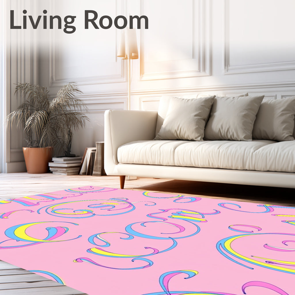 Pink Ribbon Script Pastel Rug