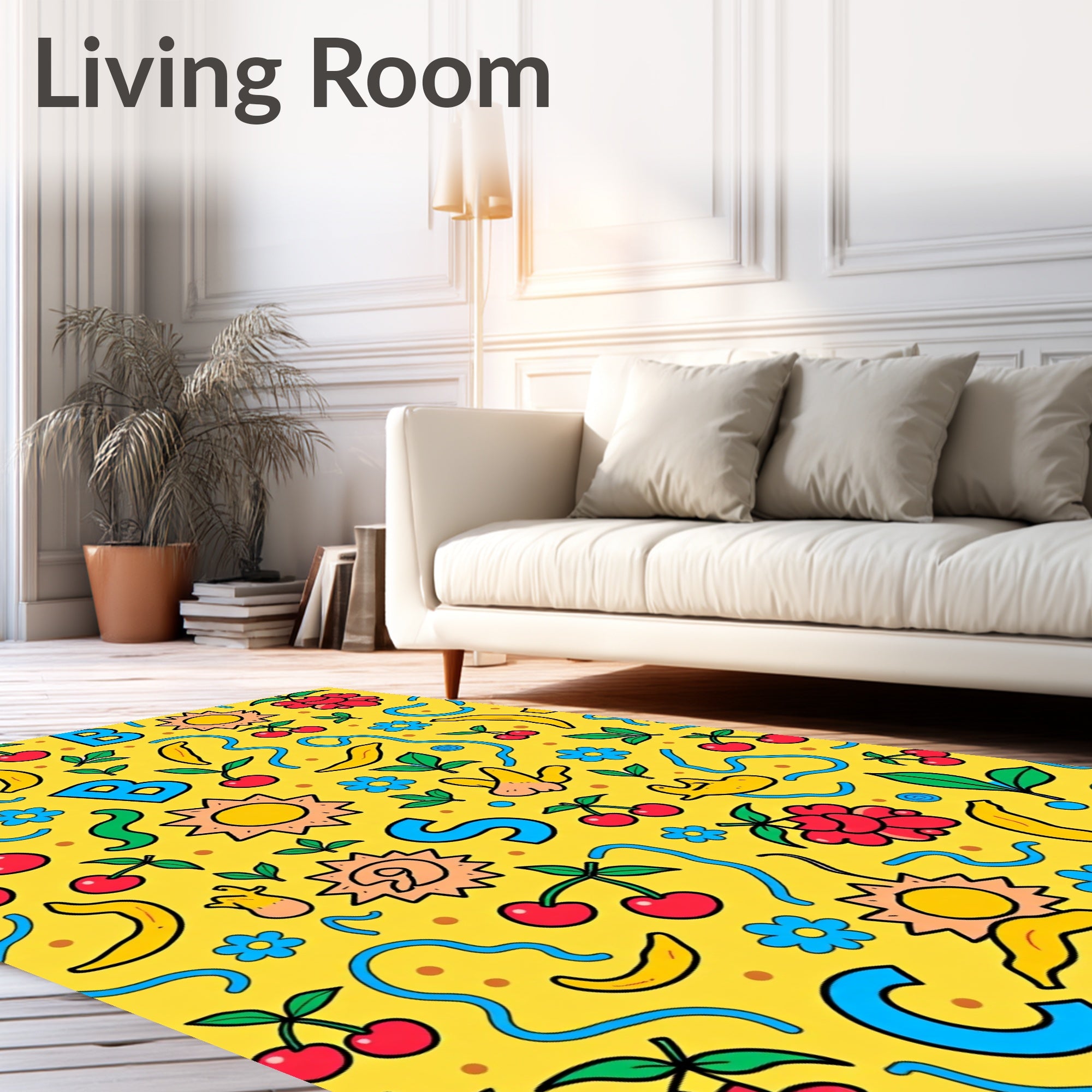 Playful Alphabet and Fruit Yellow Rug