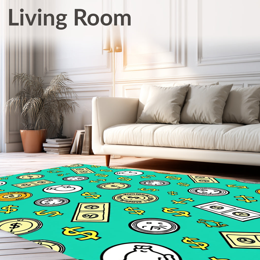 Yellow Dollar Coins and Bills Background Rug
