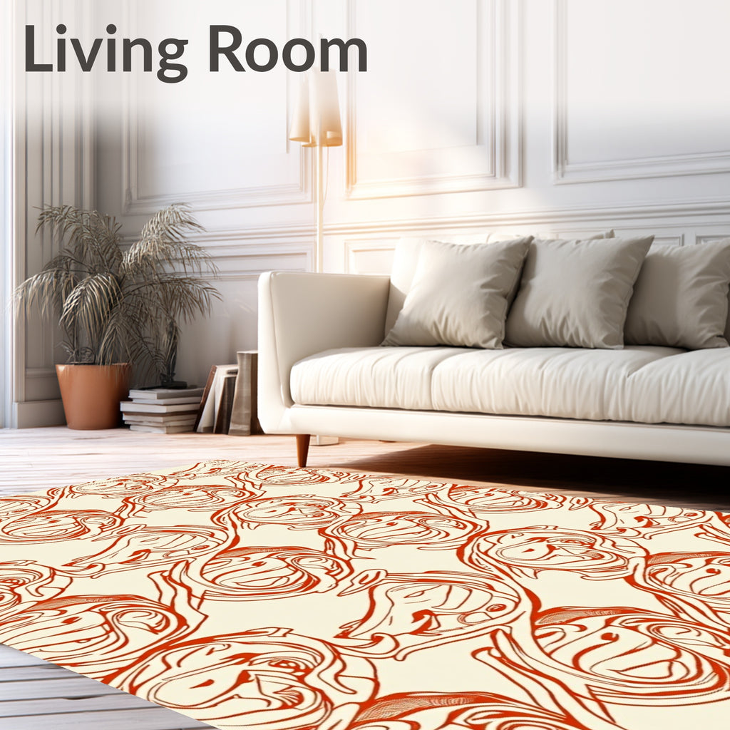 Crimson Art Nouveau Swirl Arrangement Rug