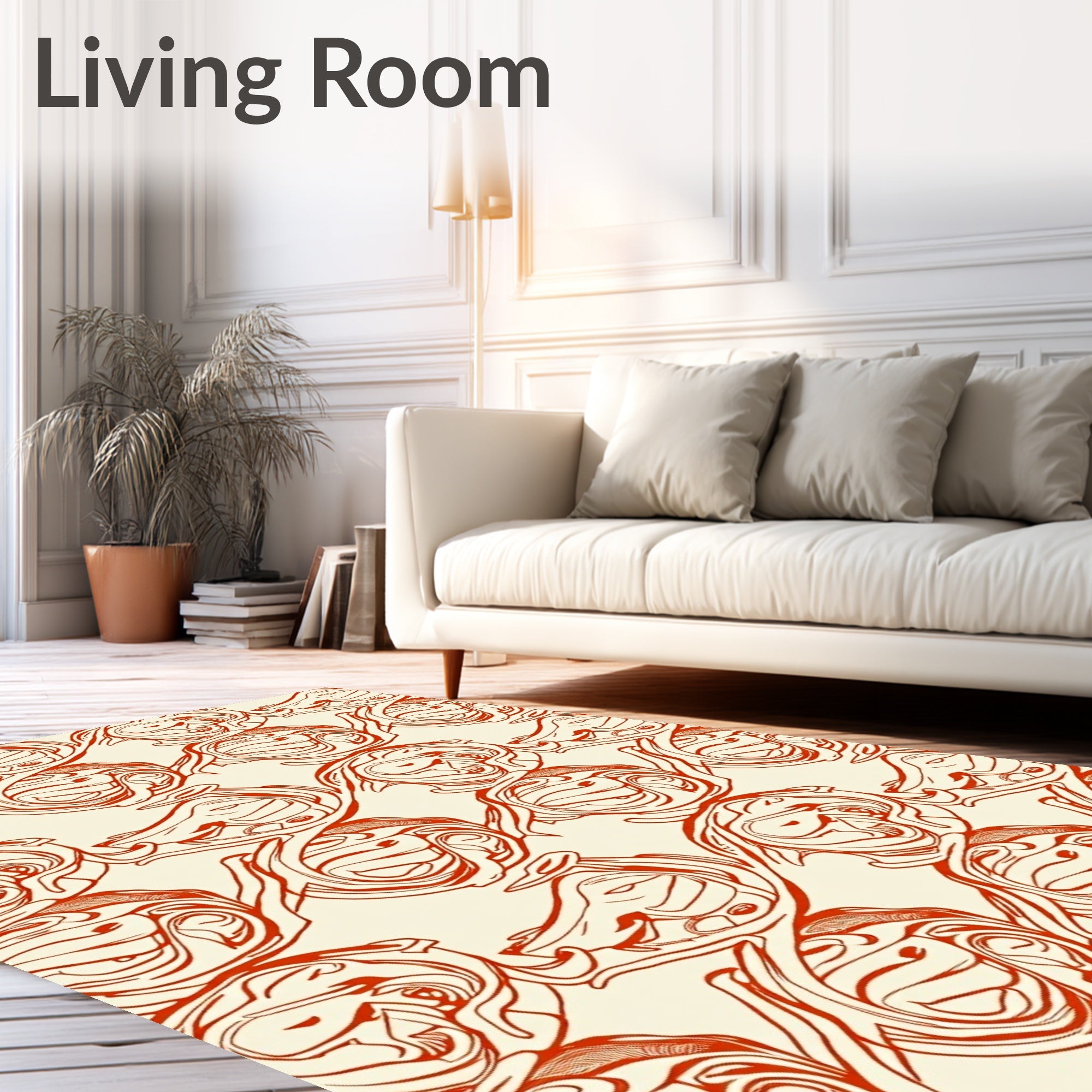 Crimson Art Nouveau Swirl Arrangement Rug