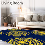 Navy Gold Trophy Laurel Wreath Medallion Rug