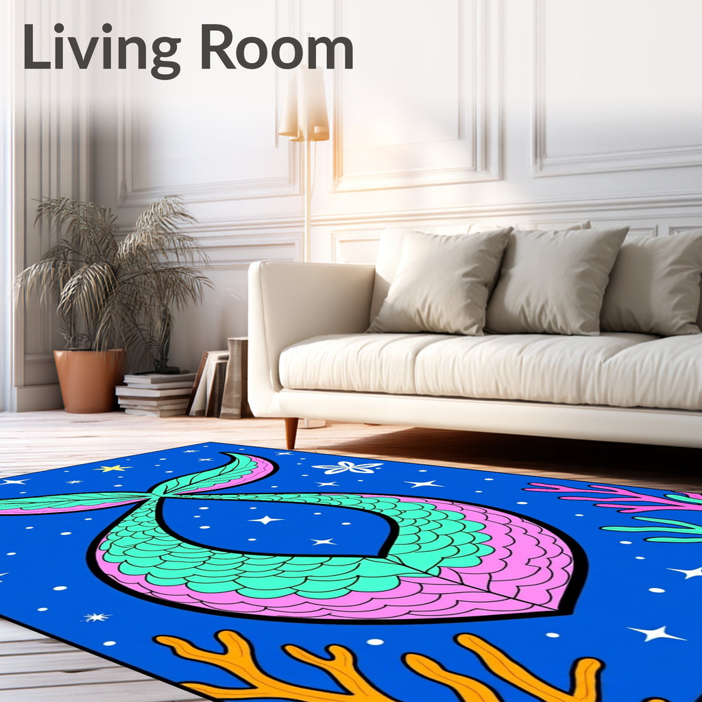 Aqua Pink Mermaid Tail Starry Ocean Rug