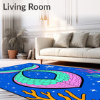 Aqua Pink Mermaid Tail Starry Ocean Rug