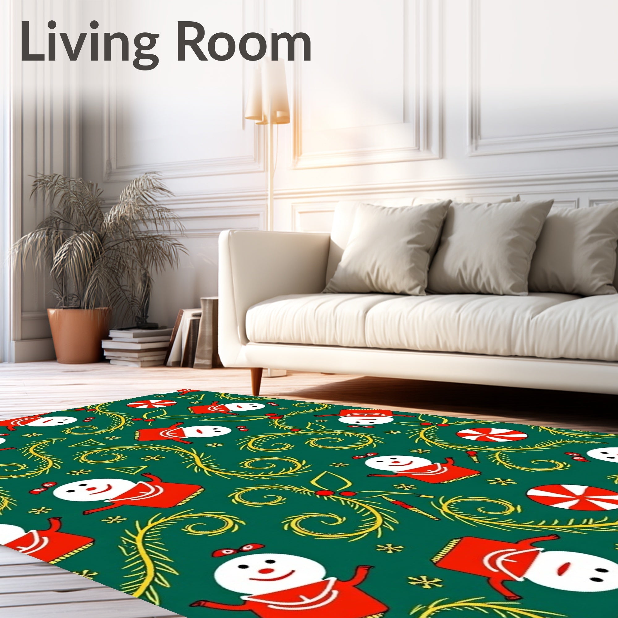 Merry Snowman Red Holly Vines Rug