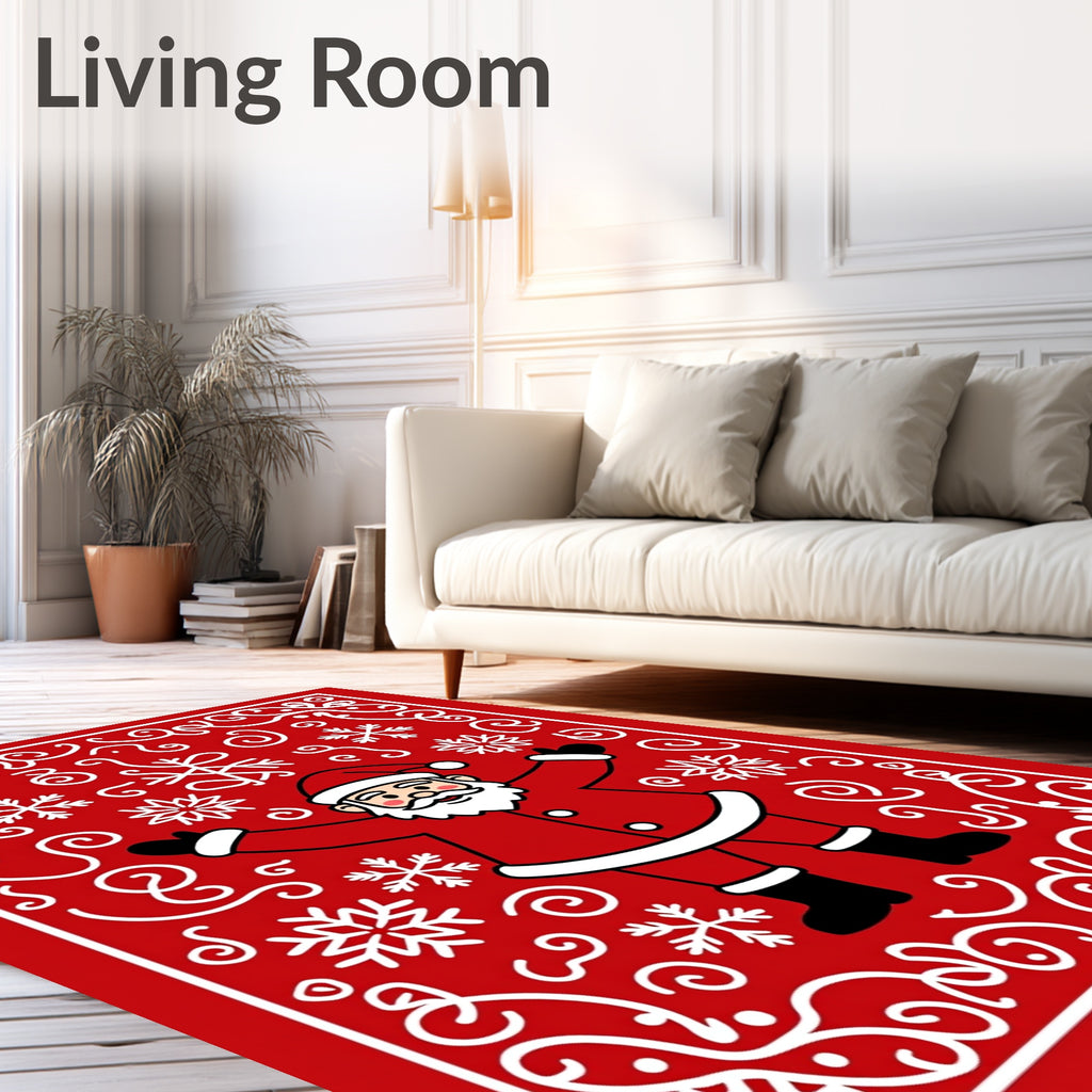 Festive Red Santa Snowflake Swirls Rug