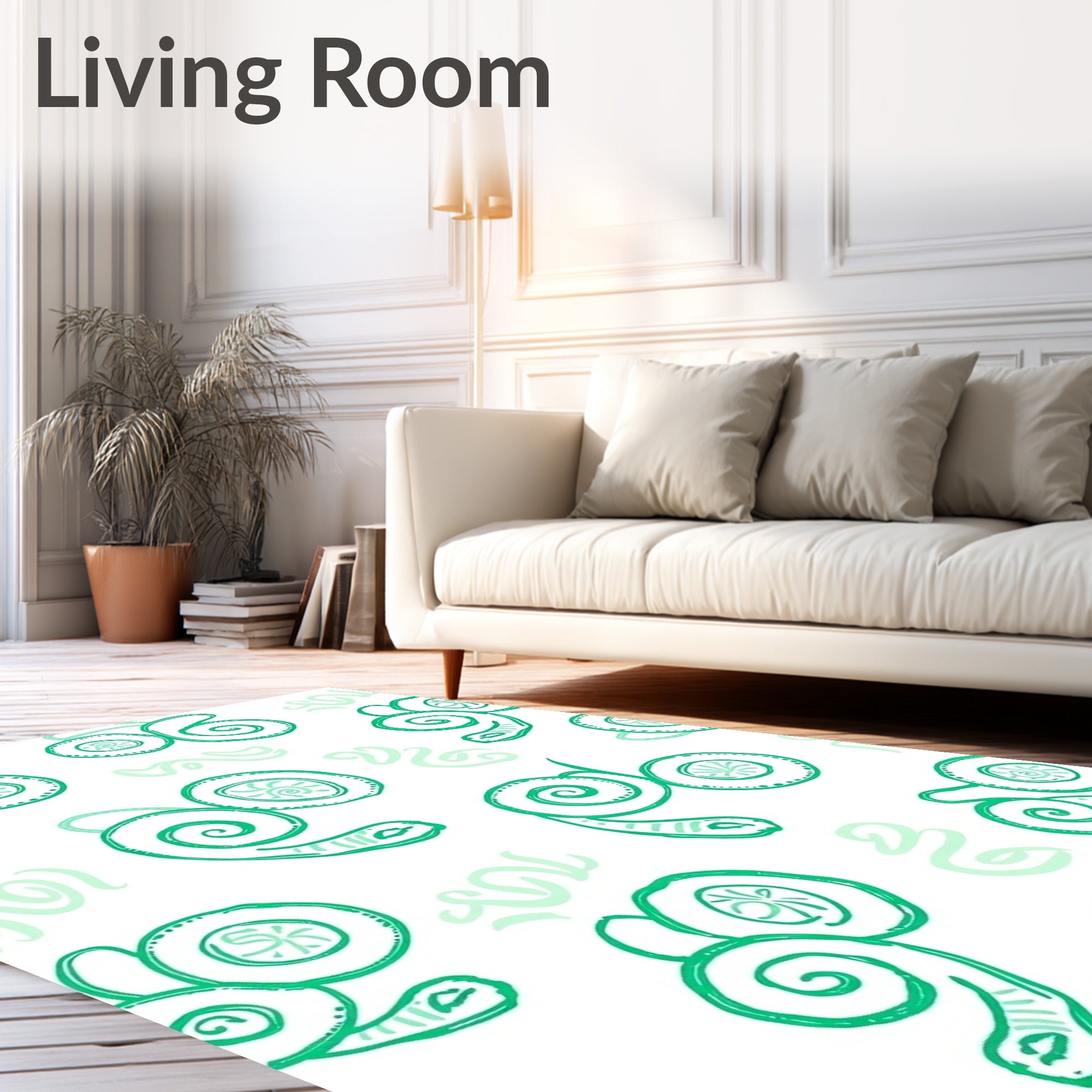 Whimsical Green Swirl Nautilus Shells Rug