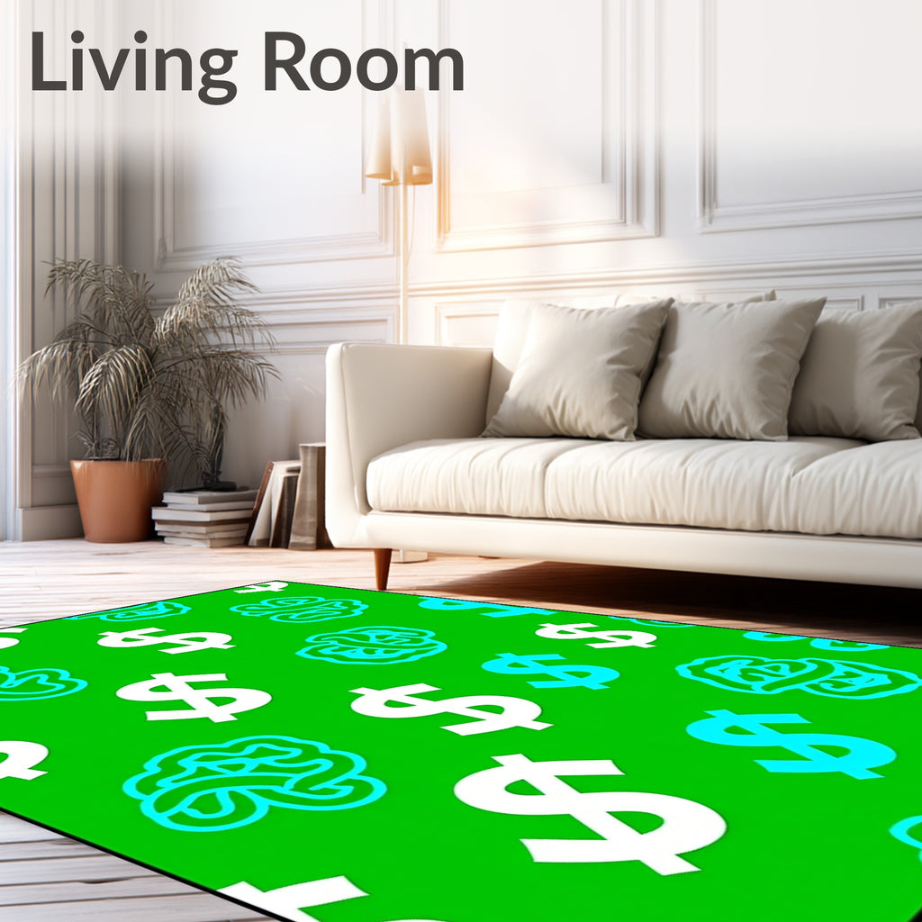 Bright Green Dollar Brain All-Over Rug