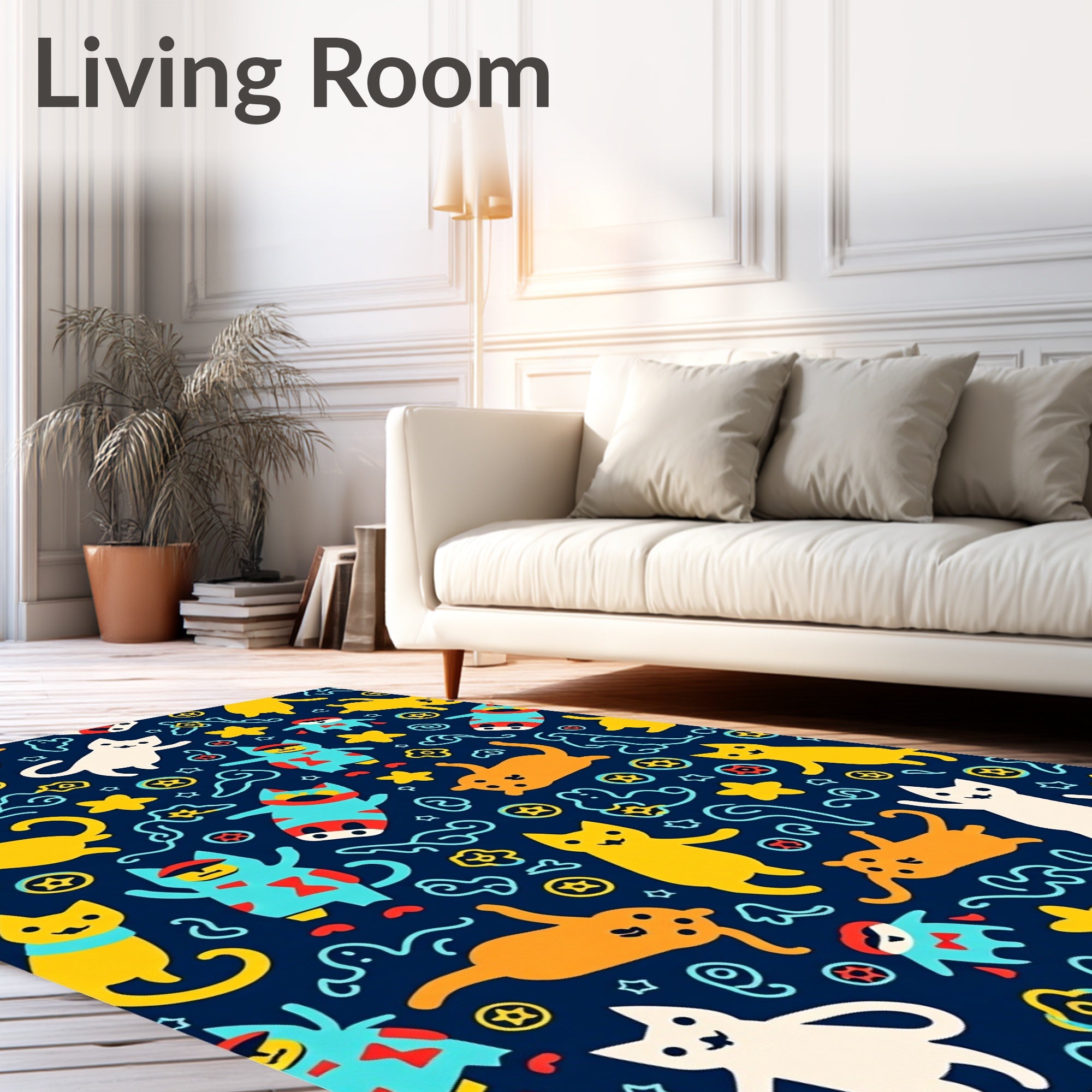 Whimsical Cats and Stars Navy Rug