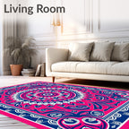 Vibrant Pink Blue Medallion Border Rug