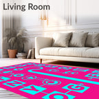 Bright Pink Cyan Abstract Geometric Text Rug