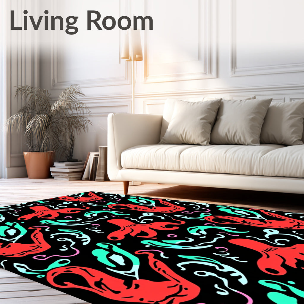 Red Octopus Whimsical Aquatic Swirls Rug