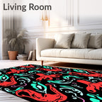 Red Octopus Whimsical Aquatic Swirls Rug