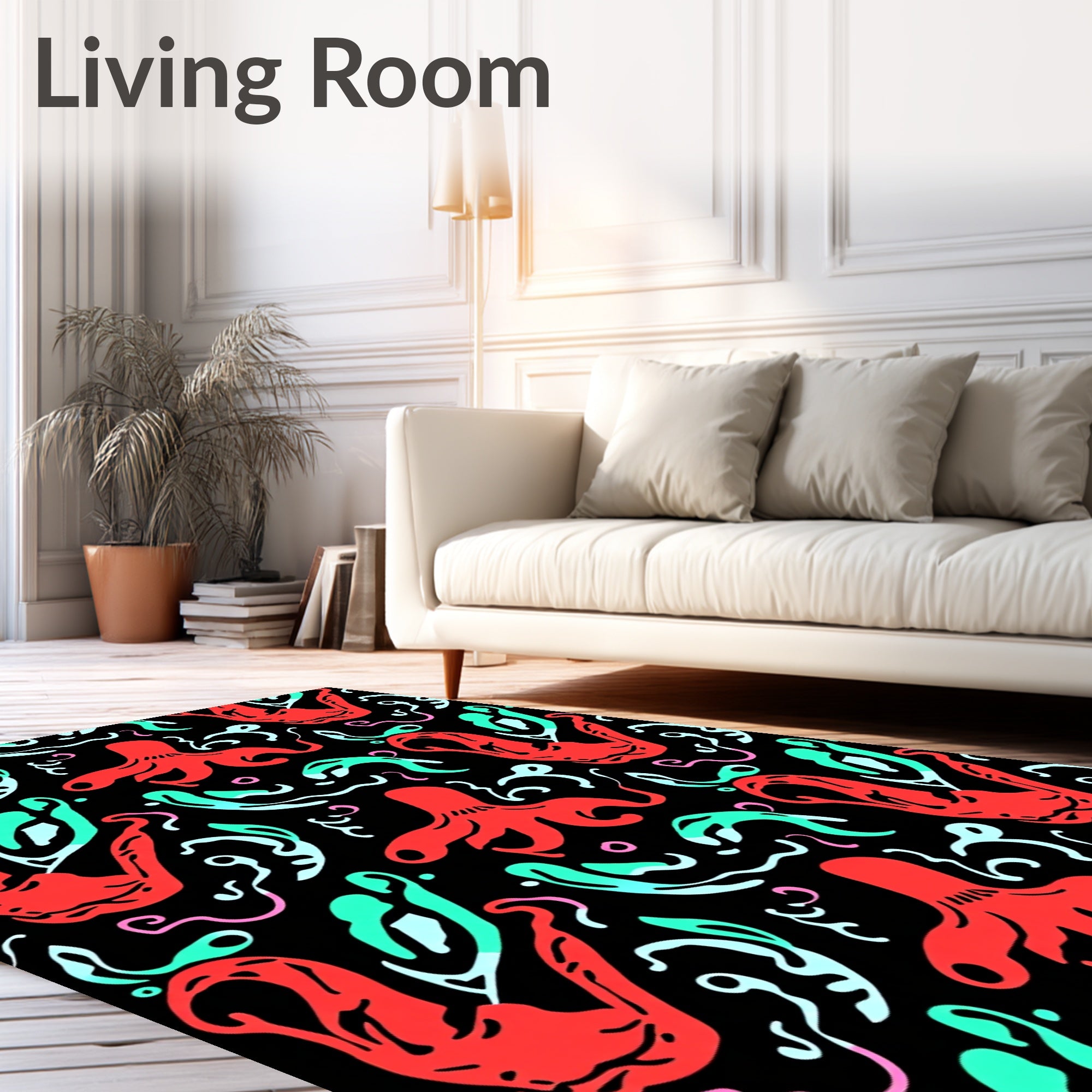 Red Octopus Whimsical Aquatic Swirls Rug