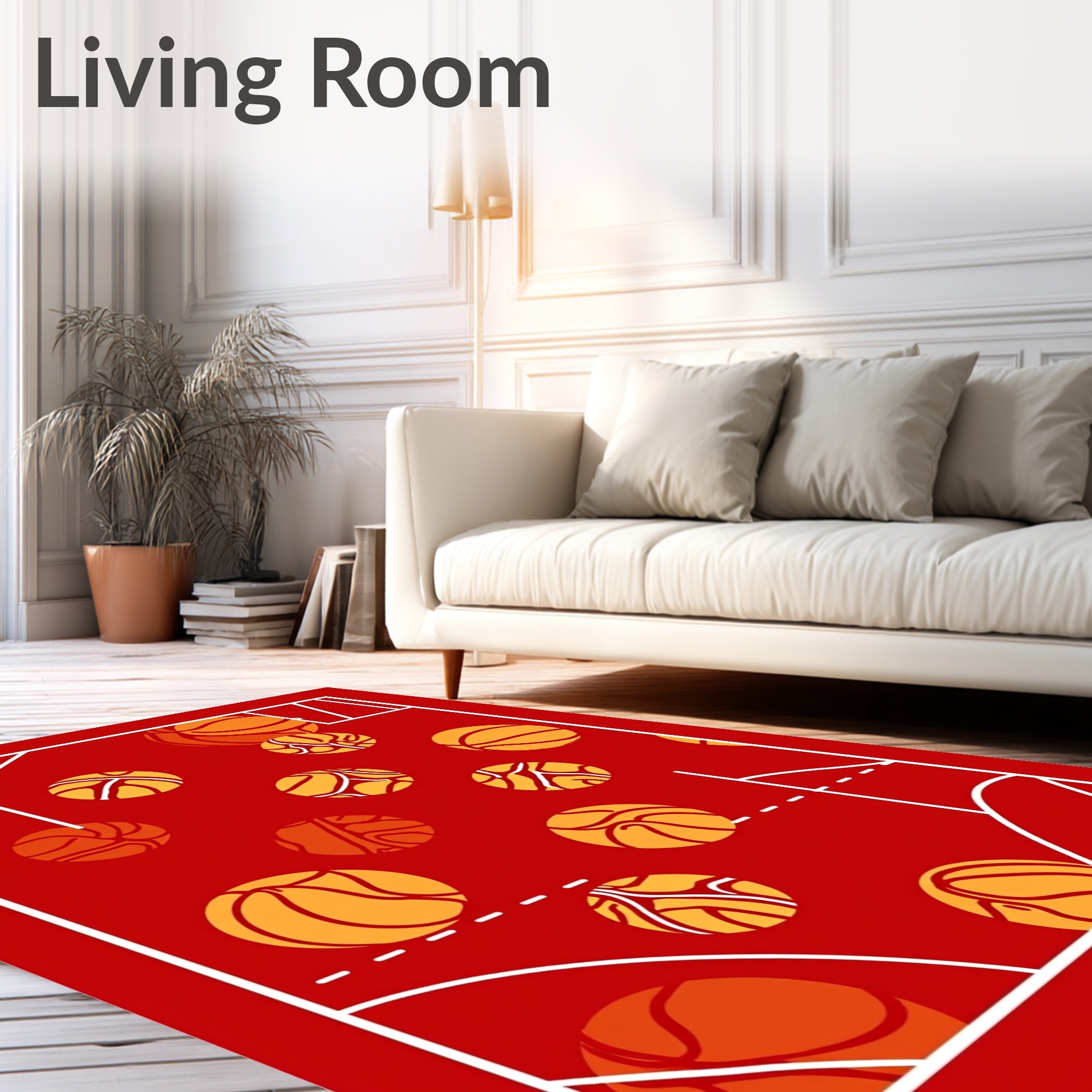 Red Basketball Court Graphics Rug