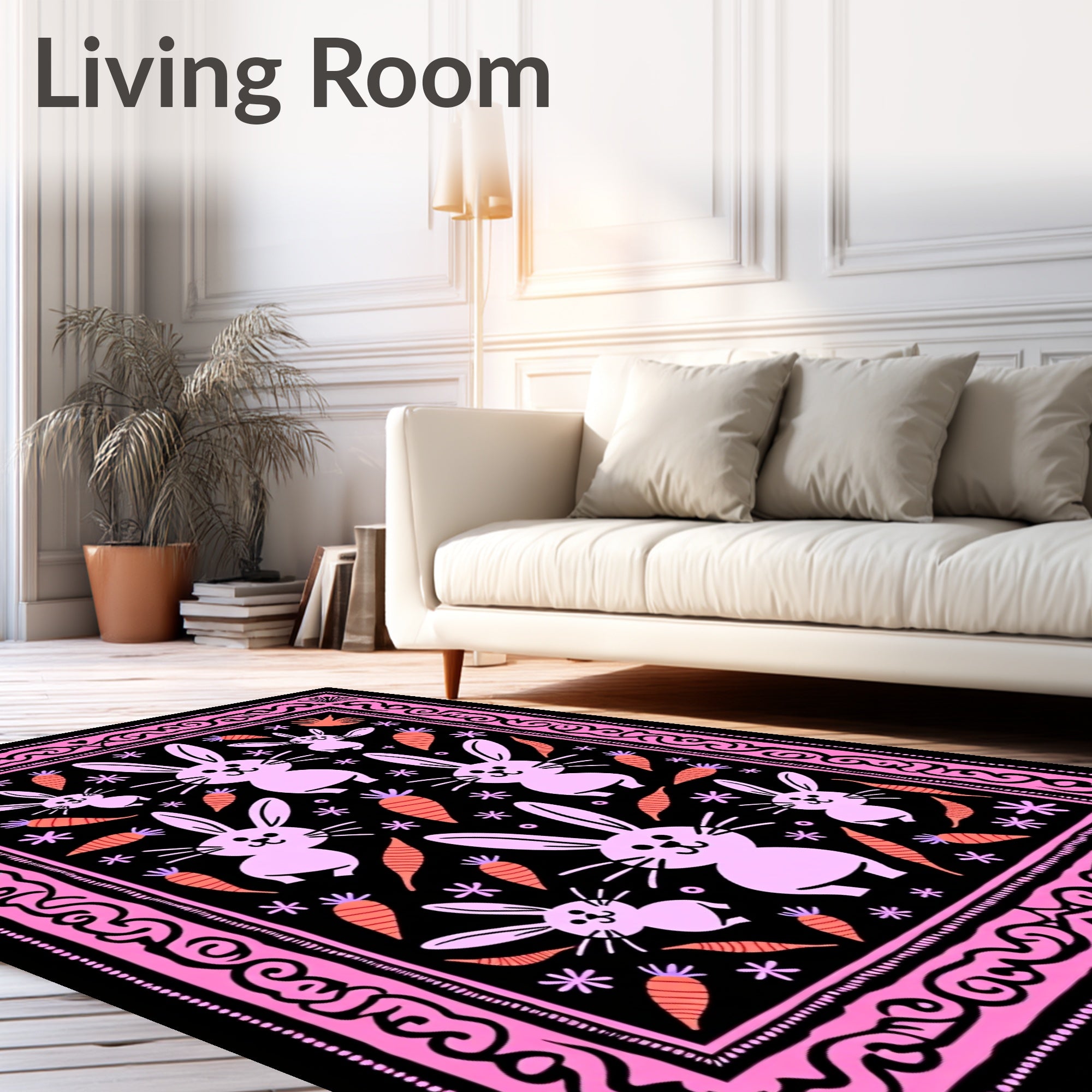 Pink Carrot Bunny Border Rug