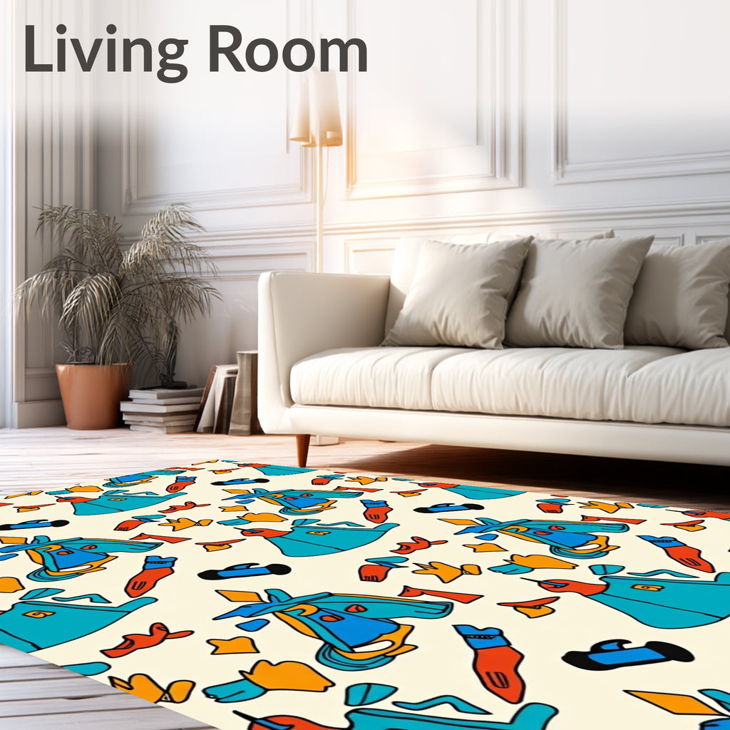 Abstract Turquoise Orange Geometric Shapes Rug