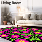 Vibrant Pink Yellow Floral Garden Rug