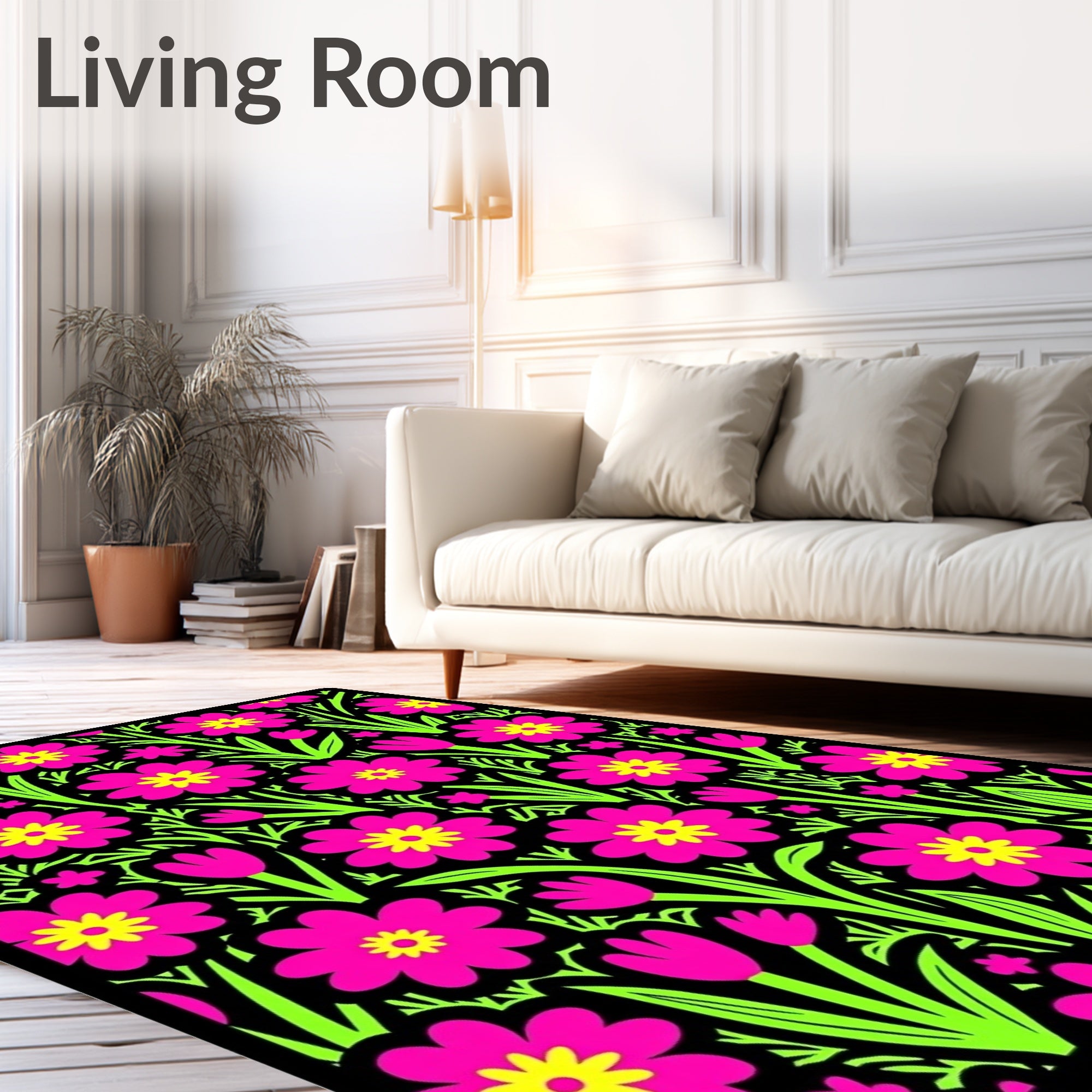 Vibrant Pink Yellow Floral Garden Rug