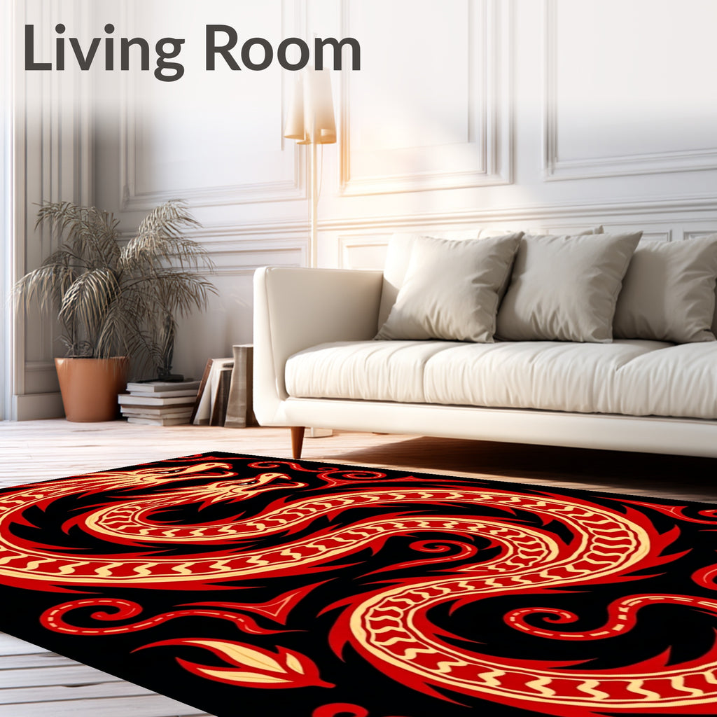 Bold Black Red Dragon Coil Rug