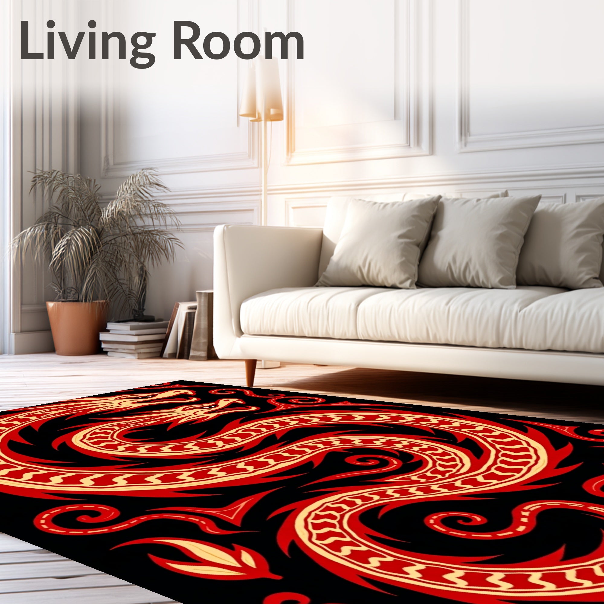Bold Black Red Dragon Coil Rug