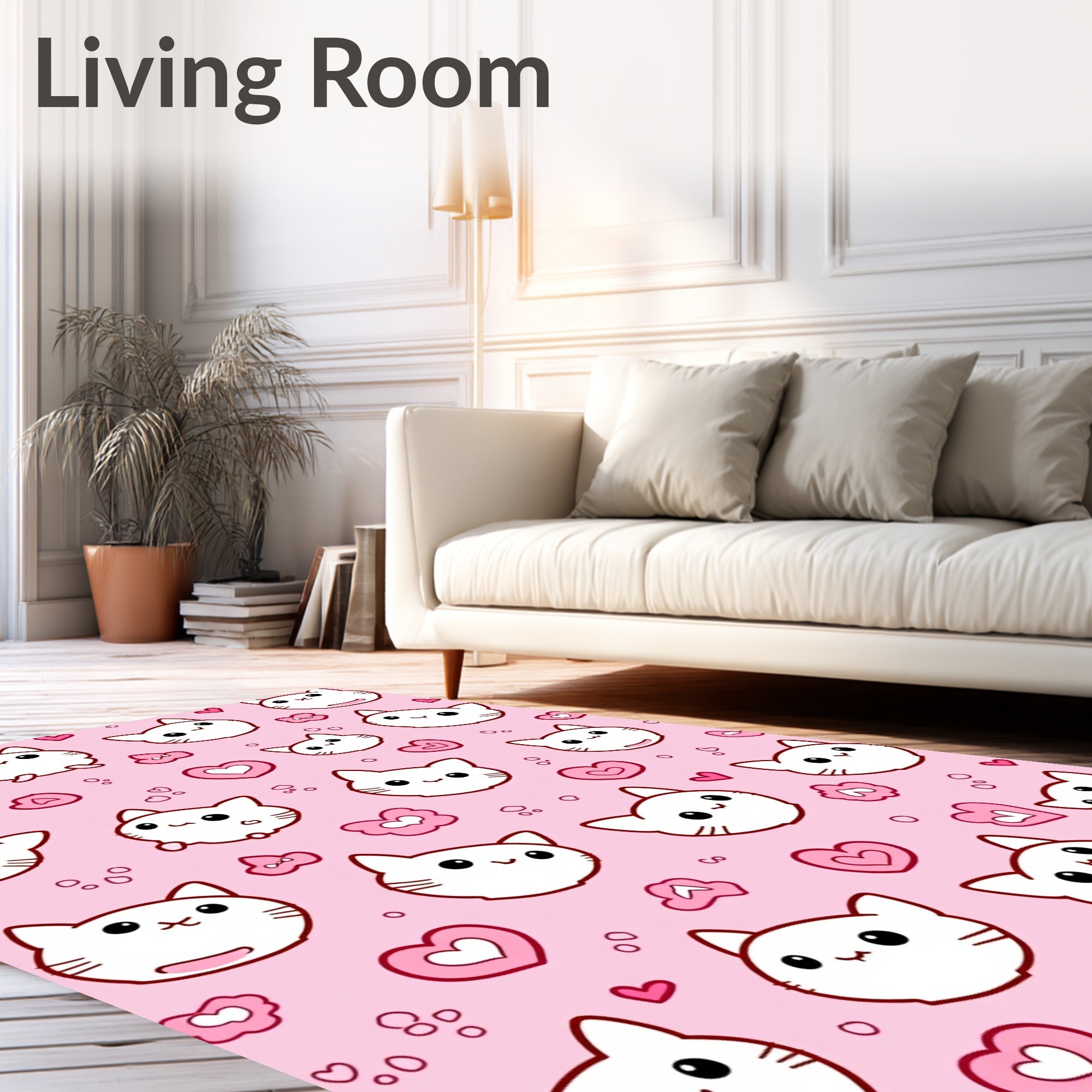 Cute Pink Kawaii Cat Heart Collage Rug