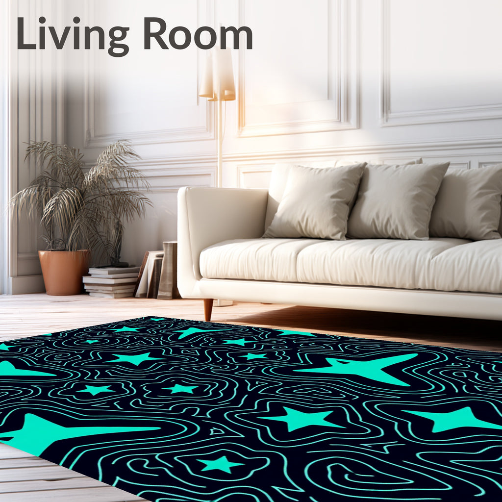 Bright Teal Star Swirls Rug